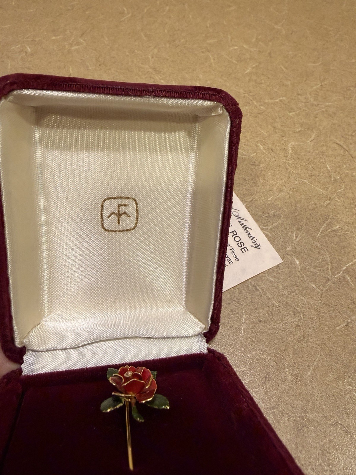 Vintage 1978 Franklin Mint The Lovers Rose Diamond Enamel Gold Vermeil Stick Pin