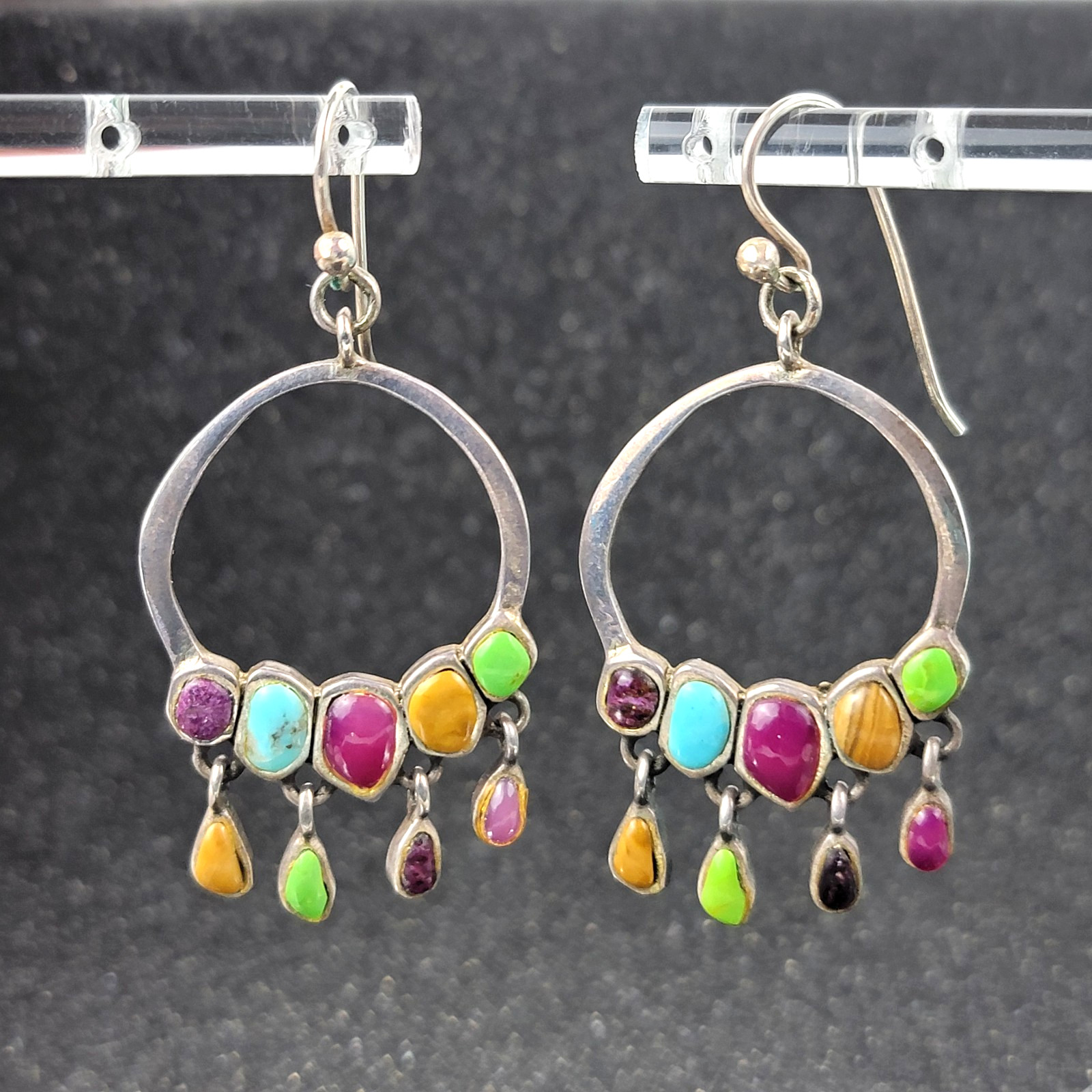 Vintage Barse Sterling Silver Multi Gemstone Earrings Artisan Dangle Turquoise