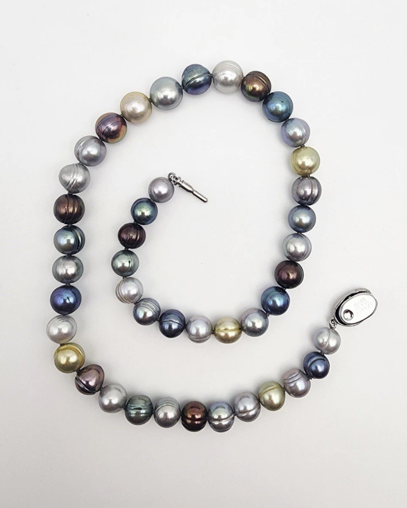 Honora Vintage Sterling Silver Clasped Multicolor 9.5mm Pearl Necklace 16.5 in