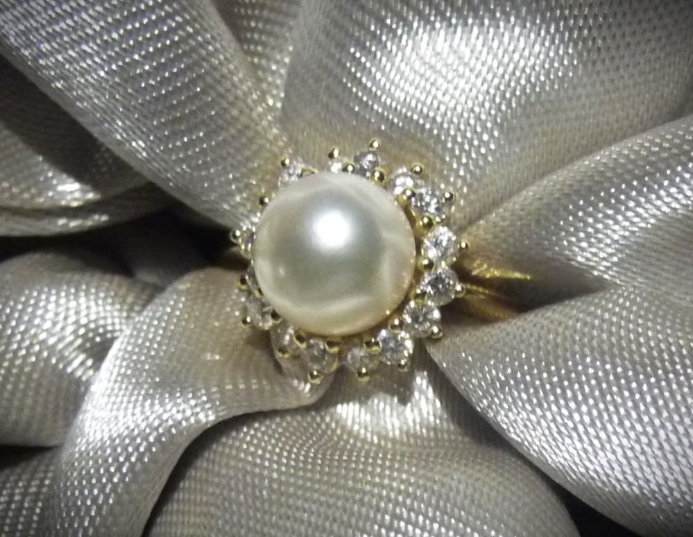 GORGEOUS $2450 MIKIMOTO BLUE LAGOON 14K HALO 16 DIAMONDS PEARL ENGAGEMENT RING!