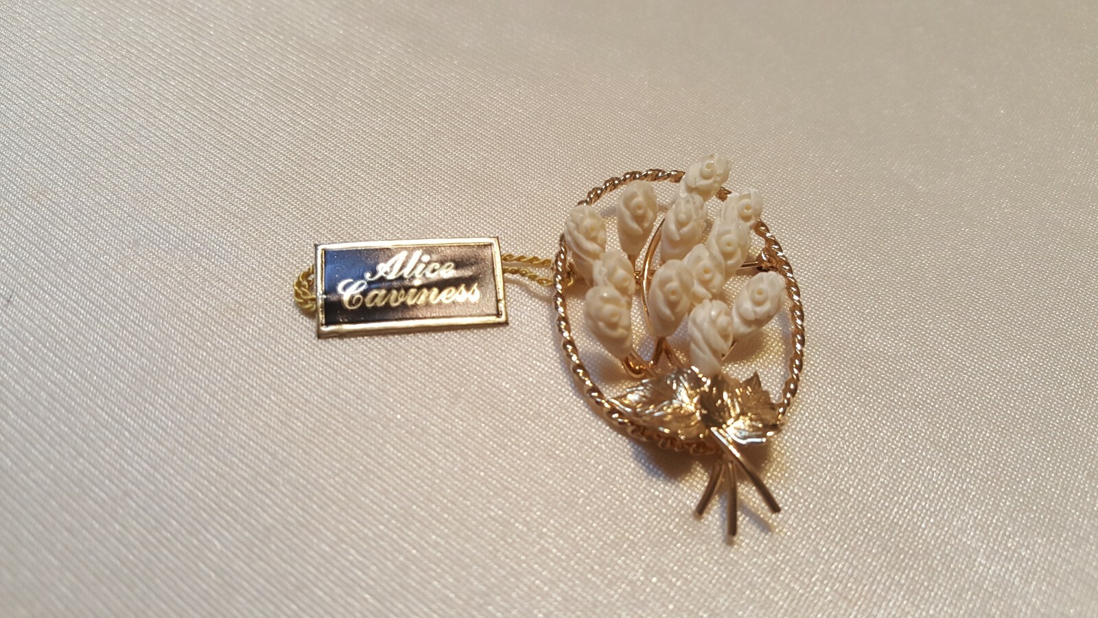 Alice Caviness Dozen Roses Brooch Pin-12KT. Gold Filled-Oval Approx. 2″