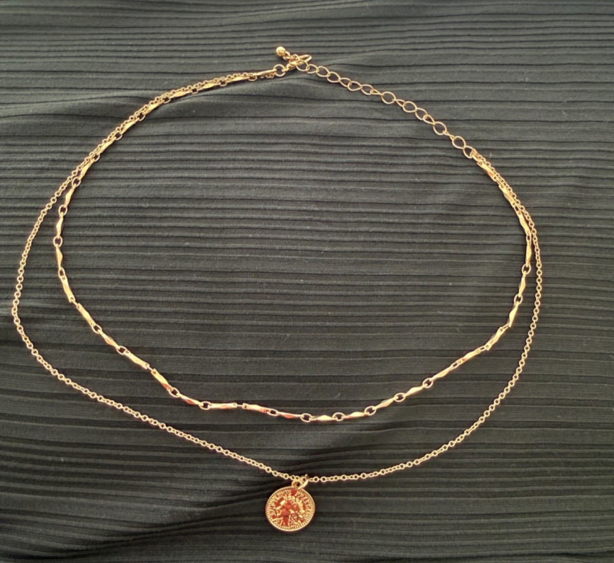 Gold tone REPUBLIQUE FRANCAISE Coin Pendant Necklace , two layers