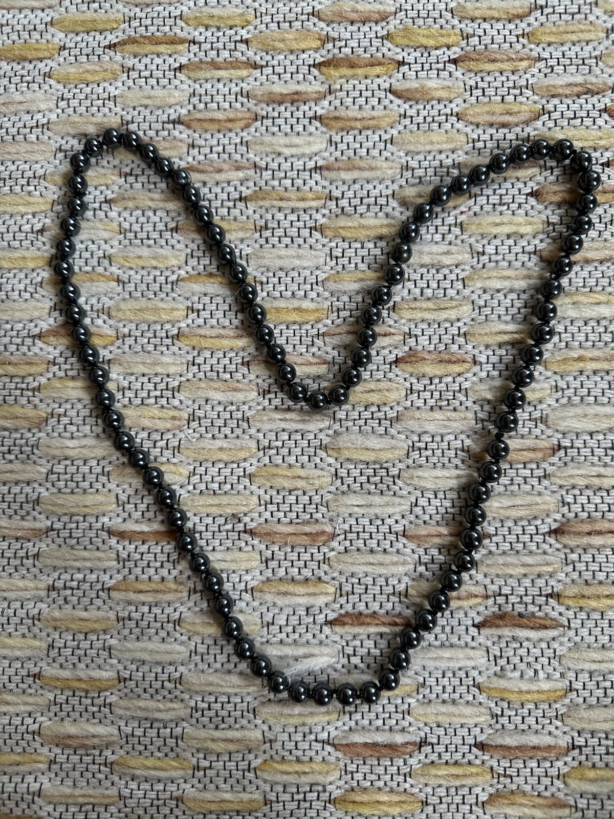 Vintage Hand Knotted Hematite Bead Single Strand Long Necklace, 1960s