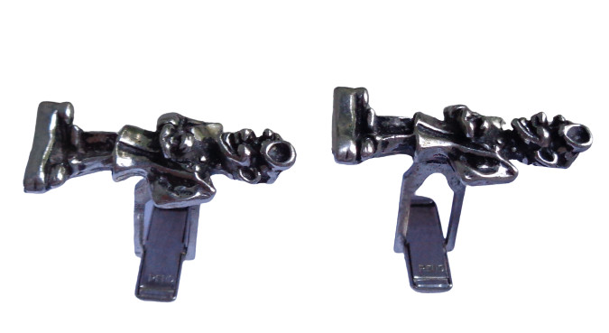 Vtg Silver Figural Person Dentures False Teeth Cufflinks Dental Dentist Oddity