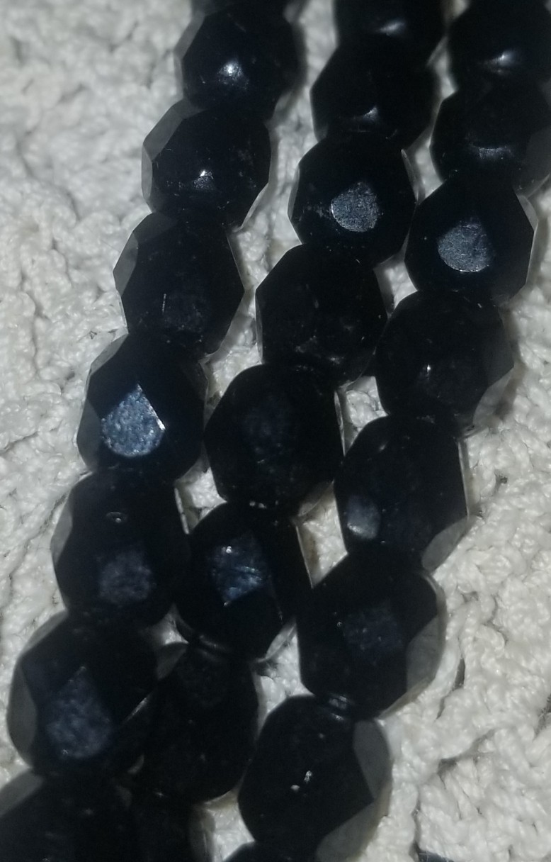 Cameo Necklace, Antique Jet Black Glass,3 Strand Choker, 16 1/2 inch, Gold Tone