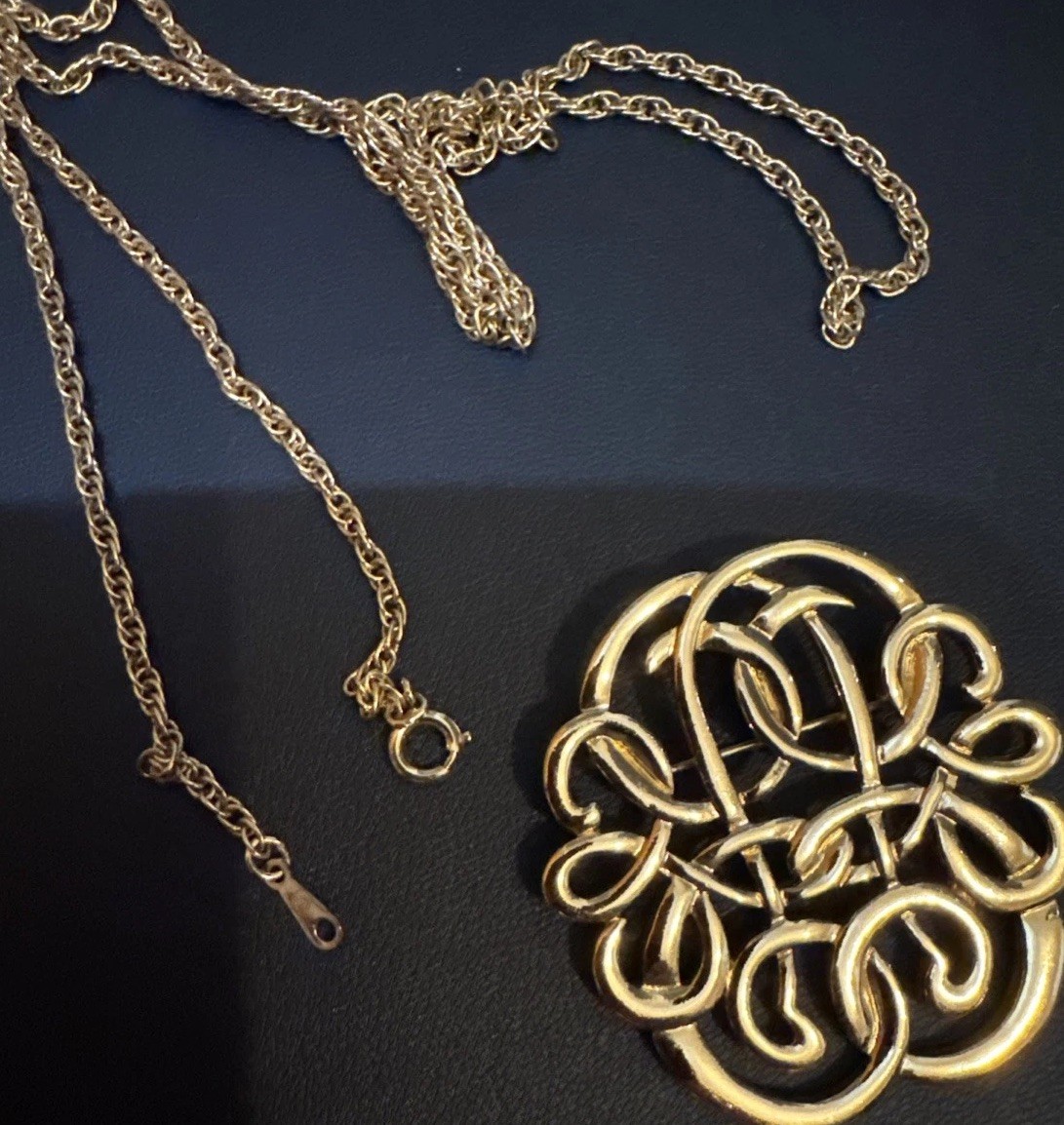 Gold Tone Brooch Or Wear As A Necklace With Gold Tone Necklace