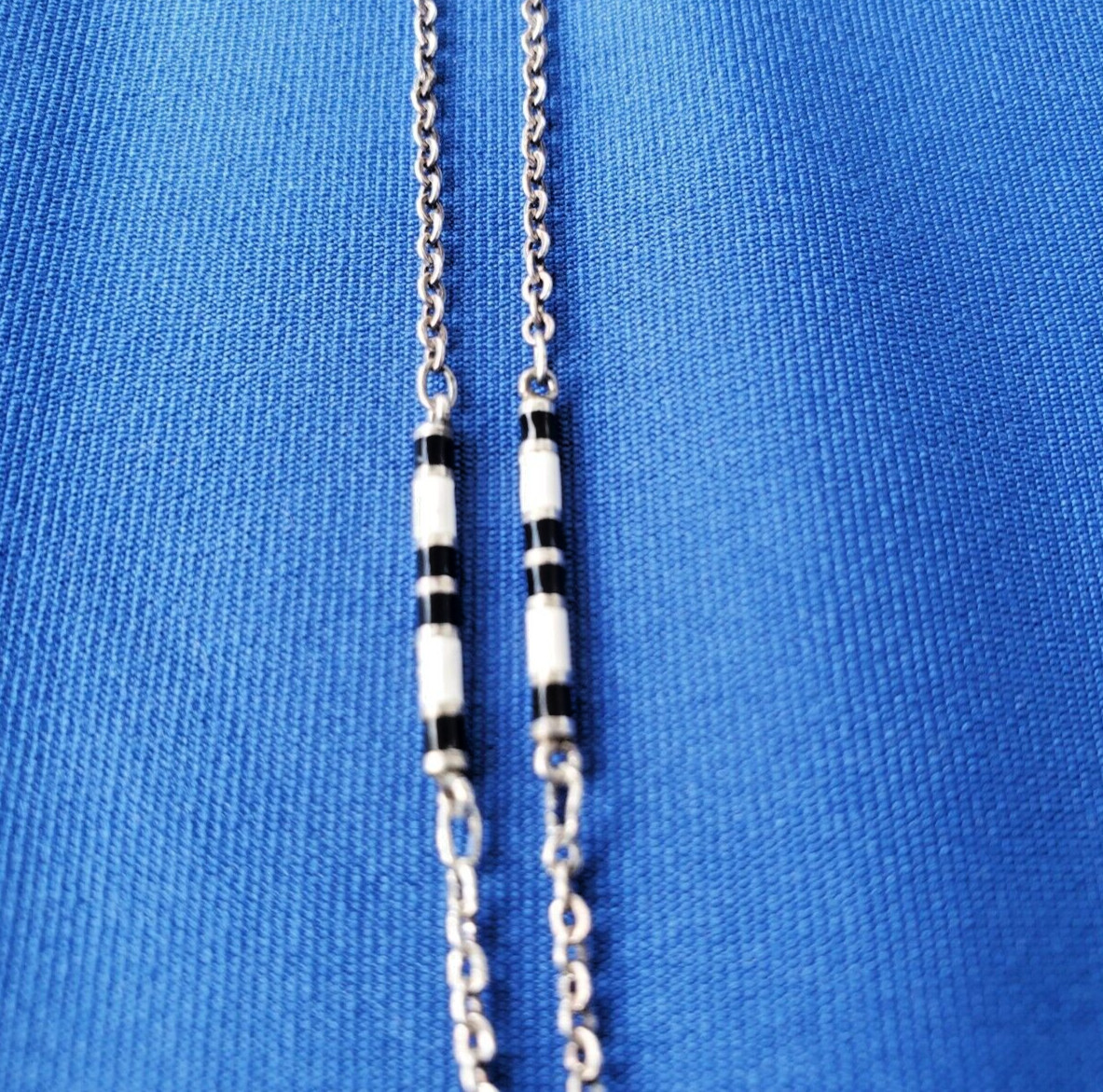 ORIGINAL Deco Guilloche Enamel STERLING SILVER 925 Necklace Antique Chain 24″ IN