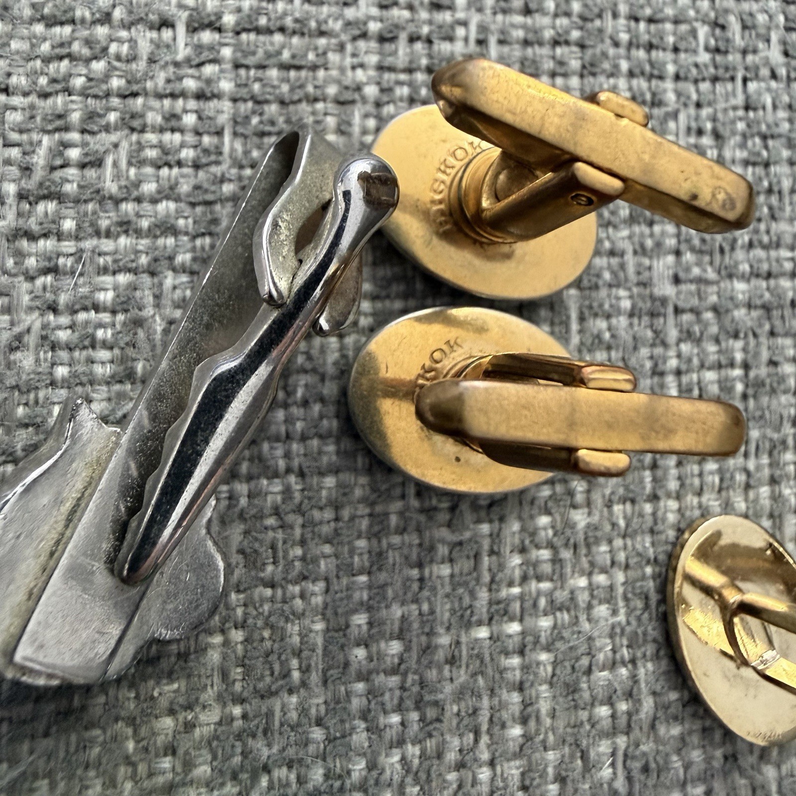 Vintage Men’s Cufflinks & Tie Tacks Lot – Damascene Swank Hickok Unmarked