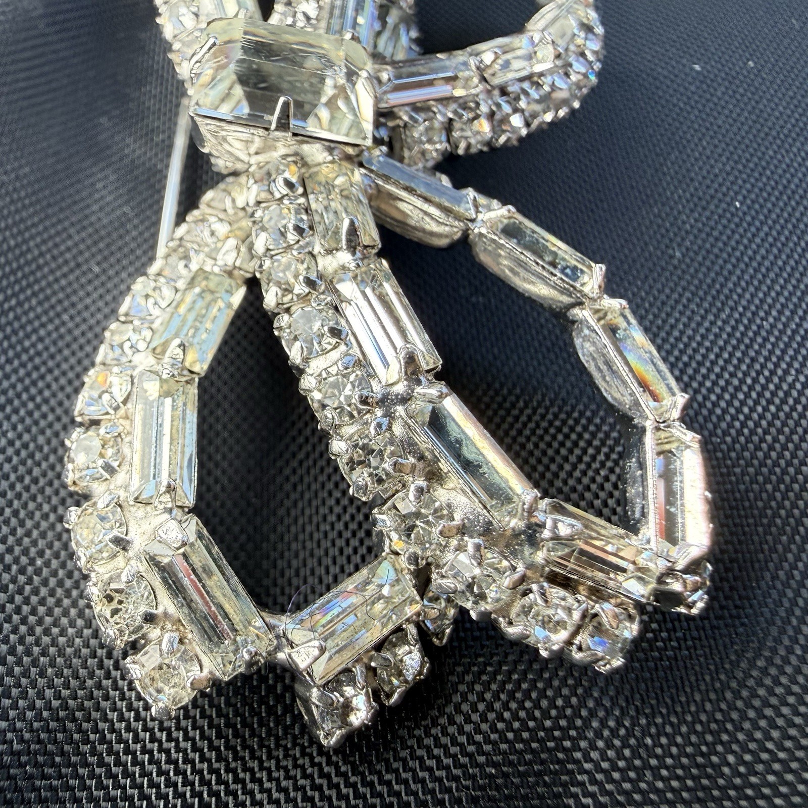 Vintage Rhinestone Bow Brooch/pin Baguette, Round And Emerald Cut Stones