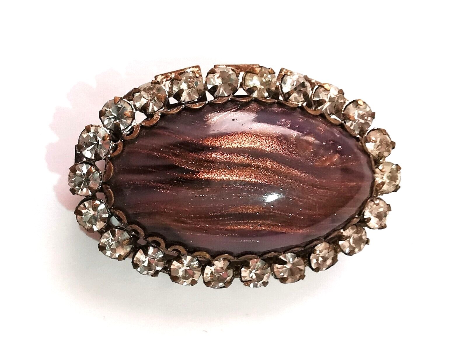 Czech Brooch Glass Pin Vintage Rhinestone Handmade Art Bohemian Glass Cabochon
