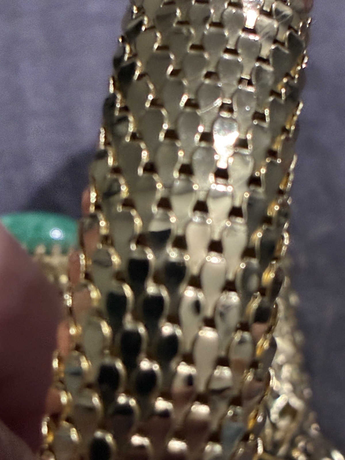 Vintage Whiting & Davis Mesh Snake Wrap Bracelet Green Peking Glass Cabachon