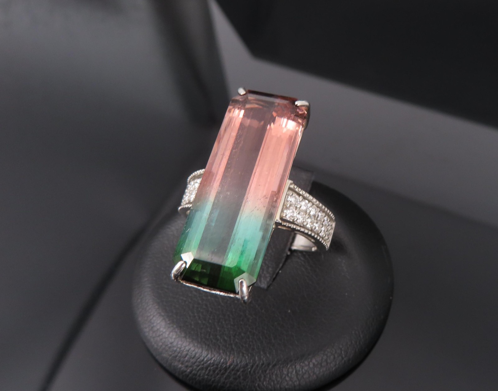 Rare 15.82ct Natural Party Color Tourmaline 0.35ct Diamond Platinum Ring, Size 7