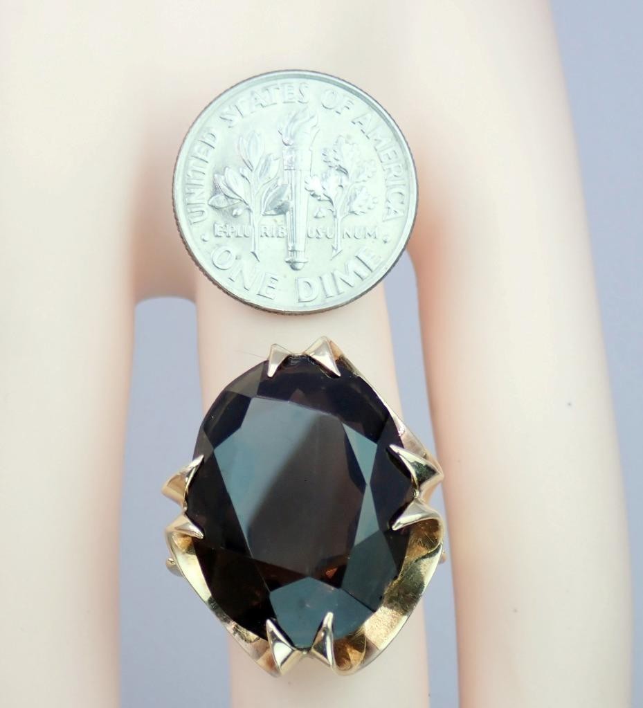 Super Vintage 1970s Solid 9K Rose Gold 14.4Ct Smokey Quartz Cocktail Ring 1971 5
