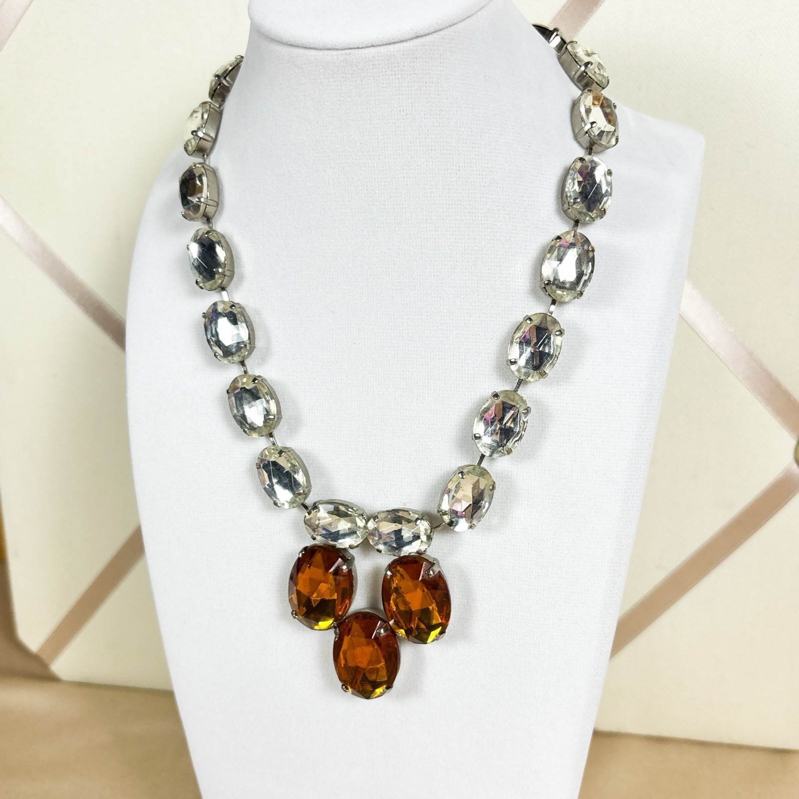 Vintage Signed West Germany Rhinestone Statement Choker Necklace 16in A10