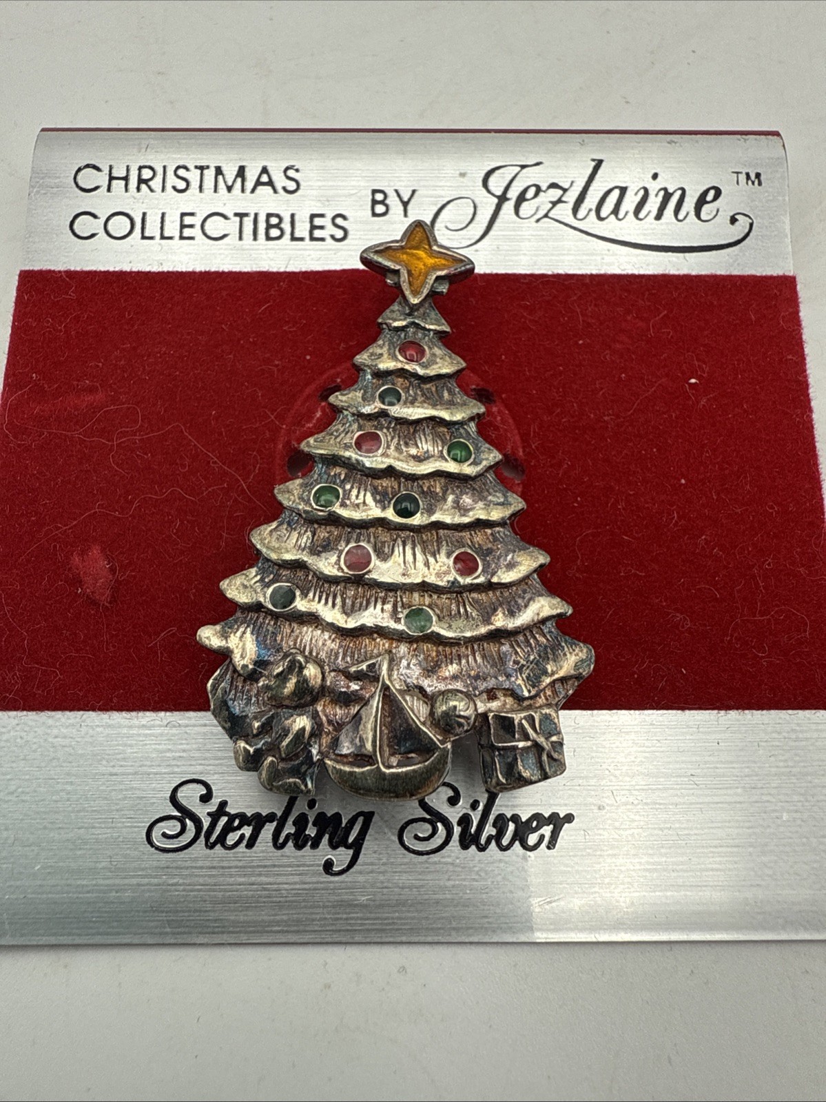 VTG Christmas Collectibles by Jezlaine Sterling Silver Christmas Tree Brooch Pin