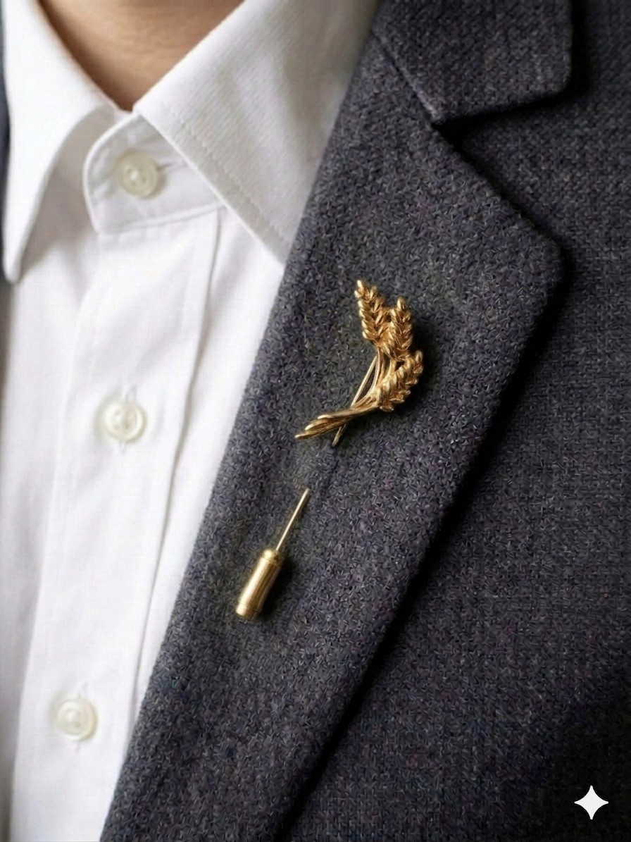 Vintage Crown signed Trifari Wheat Stick Pin – Gold Tone Lapel Pin.