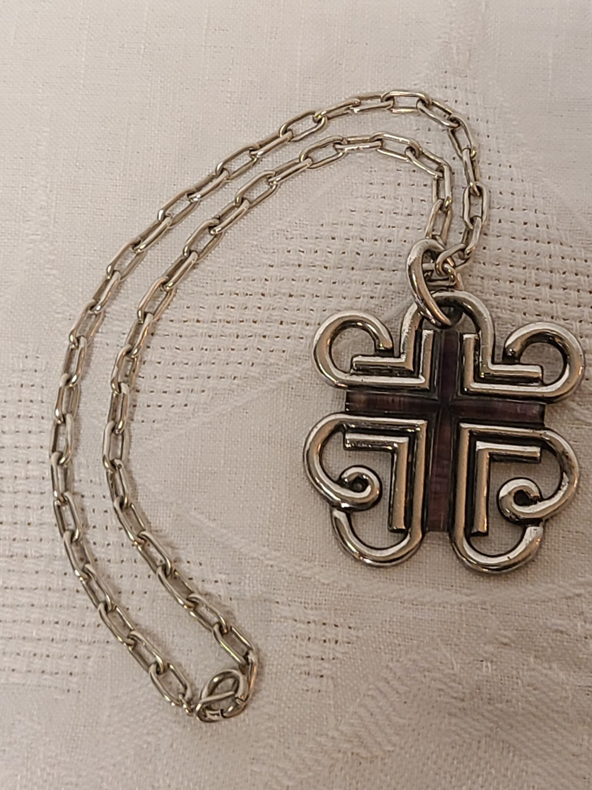 “AMETHYST WIRE CROSS”BY WILLIAM SPRATLING – SILVER PENDANT & NECKLACE -EXCELLENT