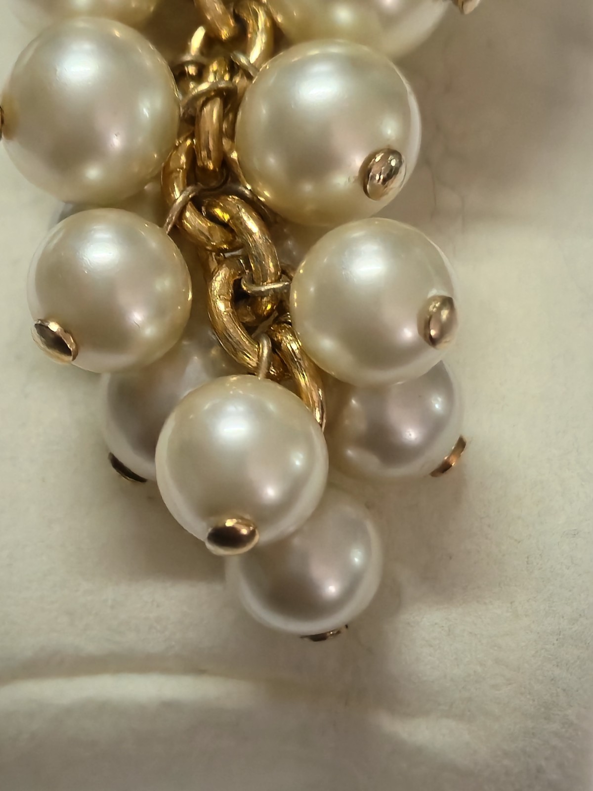 Vintage 1940s Gold Plated Faux Pearl Brooch In Form Of A Bunch Of Grapes