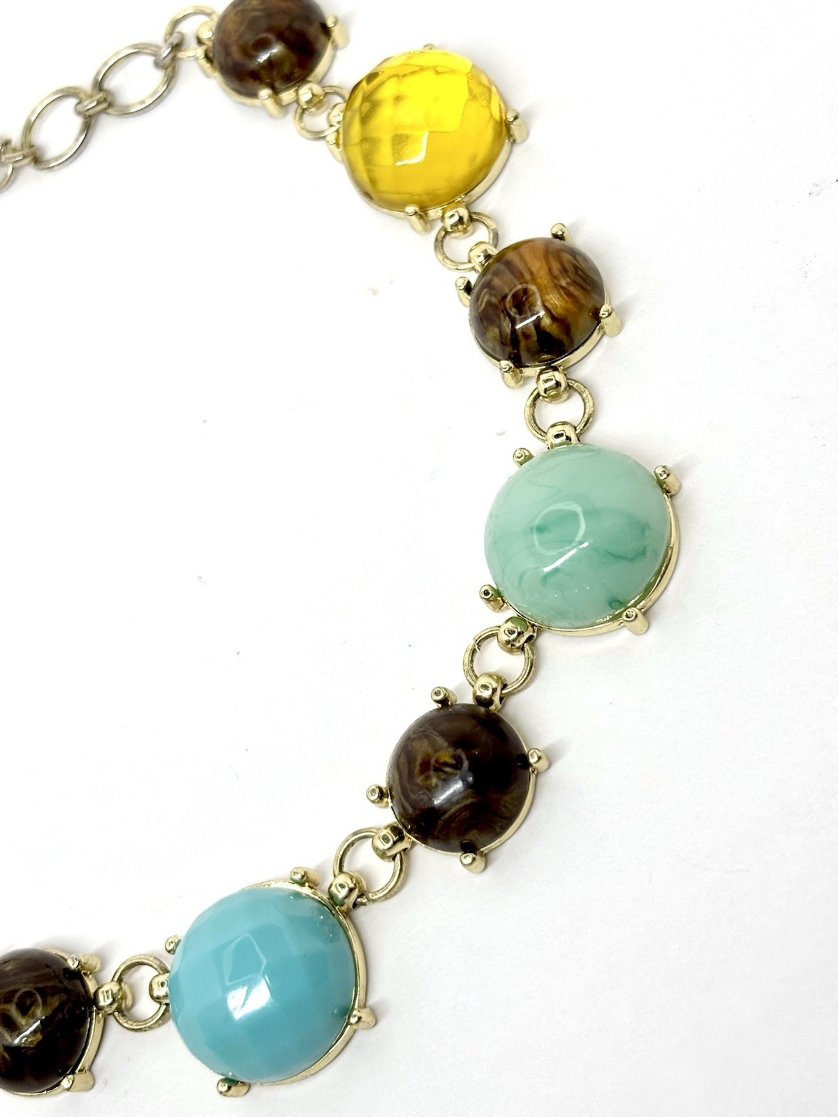 Crown Trifari Lucite Statement Necklace 15-17 In Gold Tone Colorful Signed Vinyl