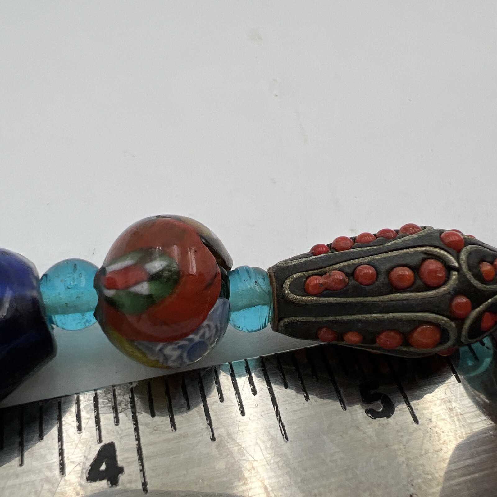 Vtg Murano Millefiori Venetian Oval Glass Different Shapes Bead Necklace