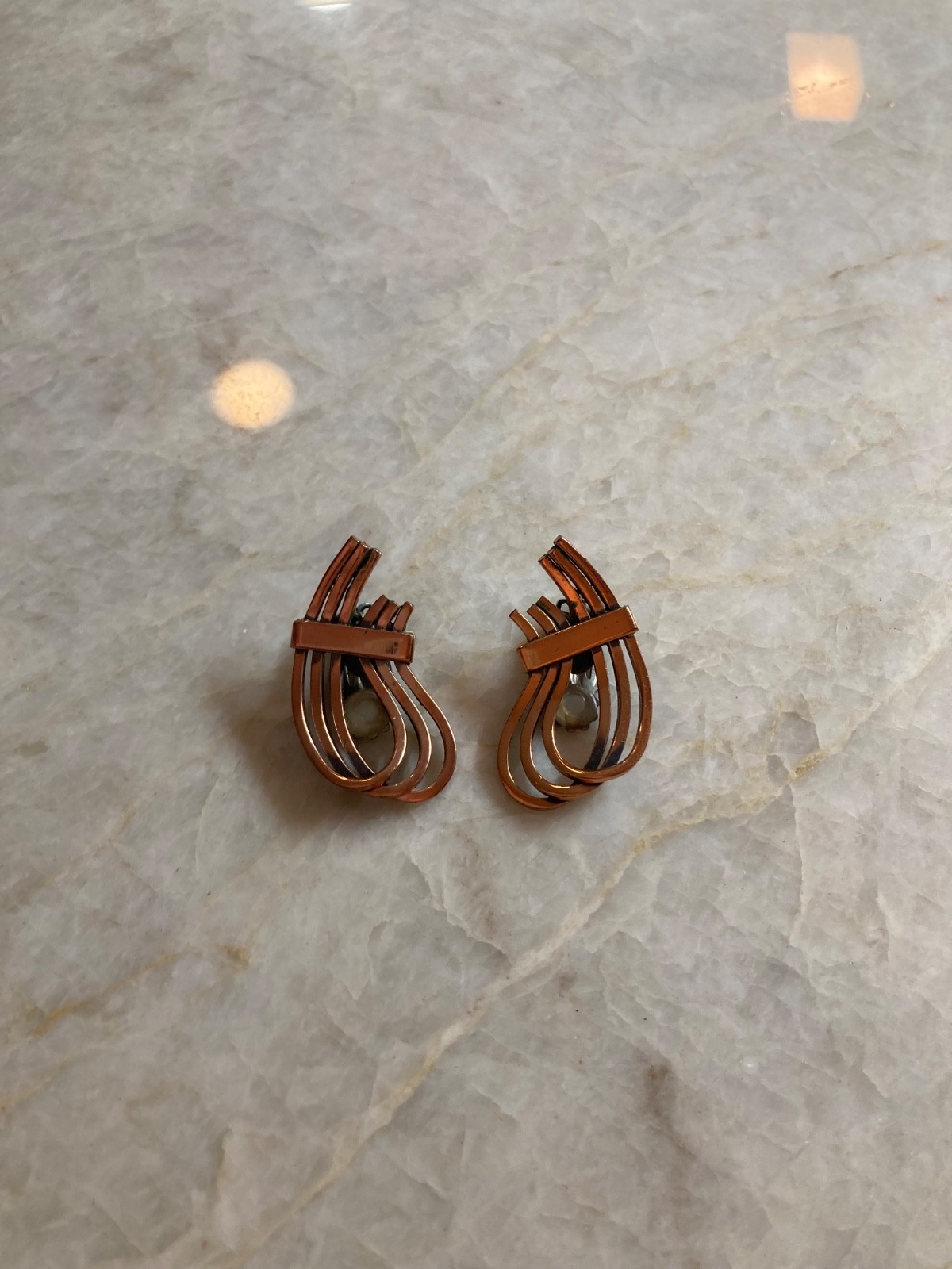 Vintage Renoir Earrings Copper Clip Ons Mid Century Modern Signed