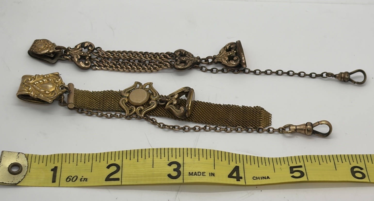 LOT Of 8 Antique Gold Filled Watch Chains Fob, Locket, Brooch, Pendant