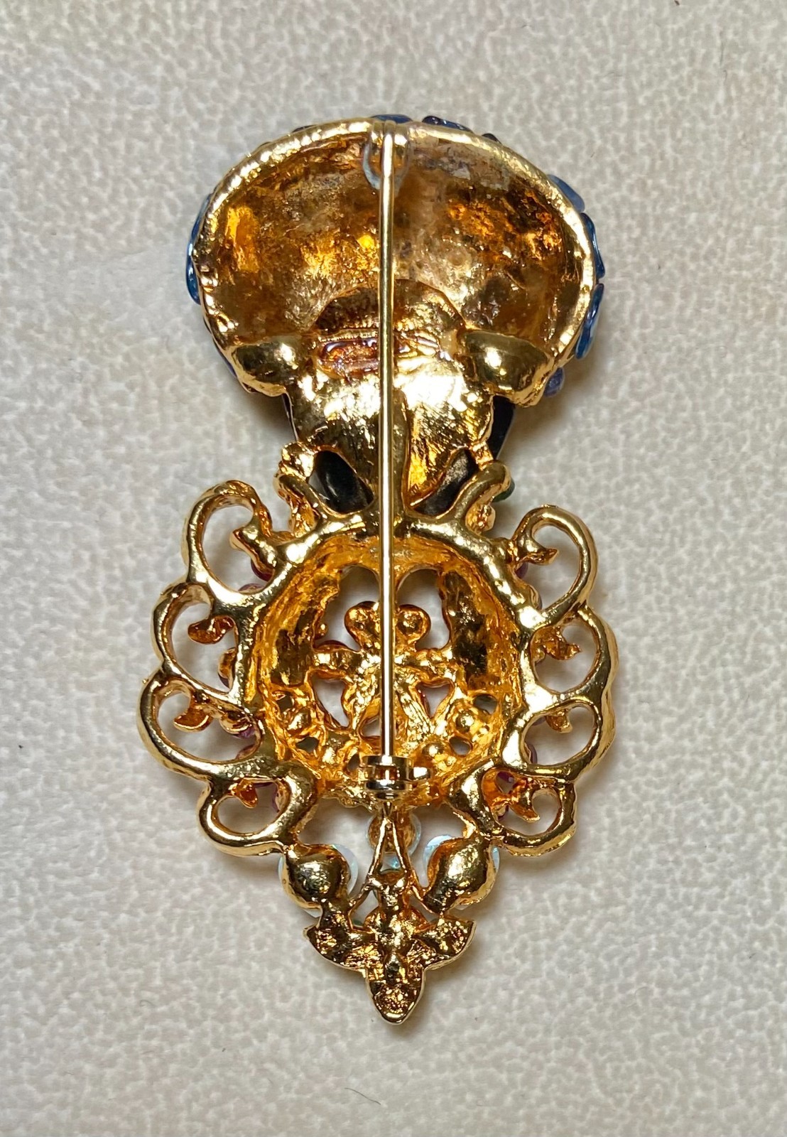 AUTHENTIC SWOBODA BLACKAMOOR BROOCH ~ GENUINE SAPPHIRE, RUBY, EMERALD, OPAL!