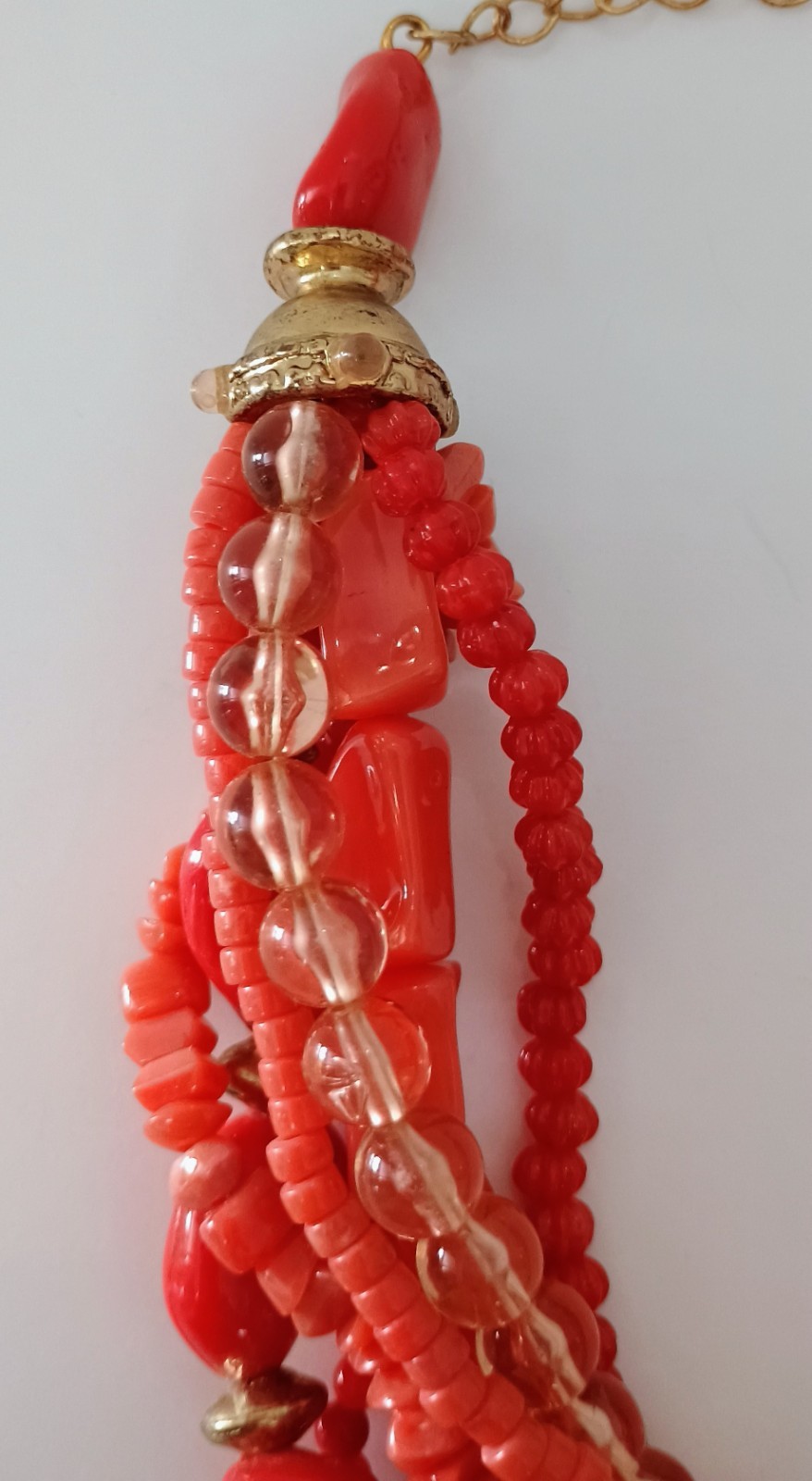 Vintage 60s-80s Multi Strand Faux Coral Chunky Statement Necklace Choker Style