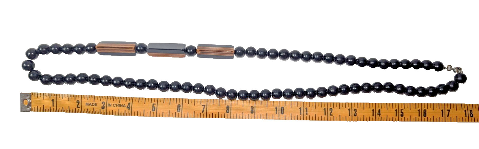 Vintage Lucite and Wood Statement Beaded Necklace Black Brown Laminated Triangle
