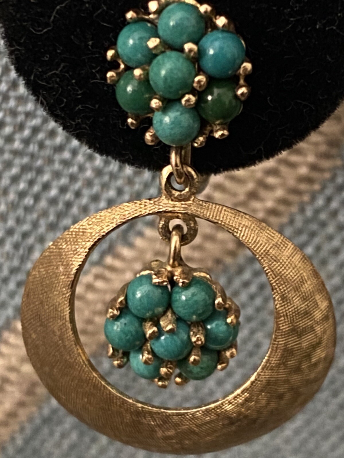Antique C.1920 Art Deco 14k Gold Persian Turquoise Clip On Dangle Earrings