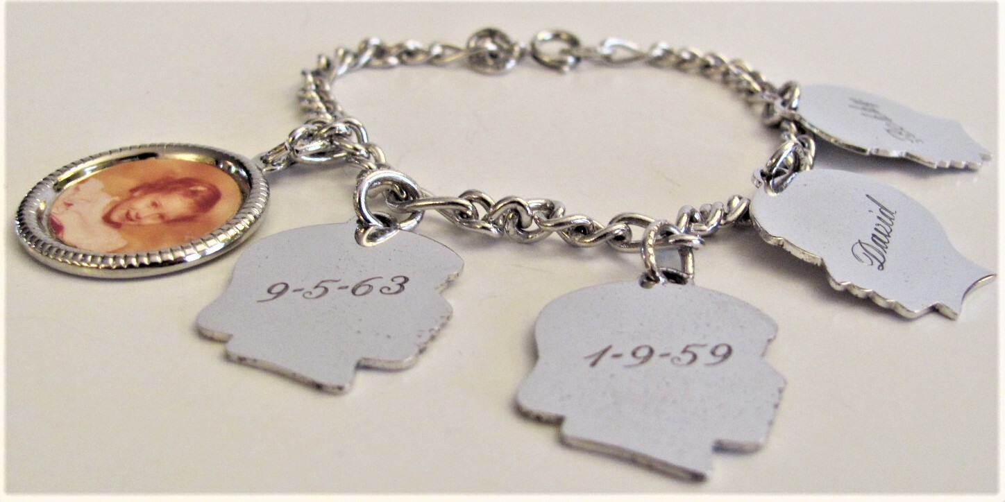 VTG Sterling 925 Silhouette Children Head Photo 5 Charm 21g Bracelet 7 1/4″ long