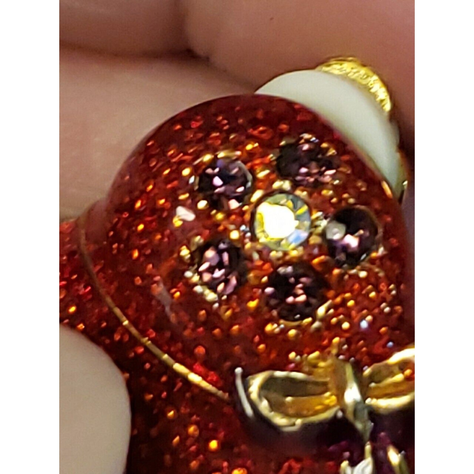 Red Hat Clip On Earrings, Red & Purple Enamel Aurora Borealis Crystals Gold Tone