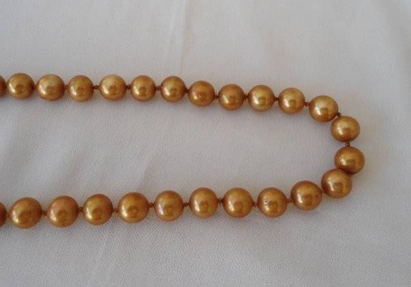 Vintage Faux Pearl Bead Necklace Sterling Rhinestone Cluster Clasp Hand Knot 19″