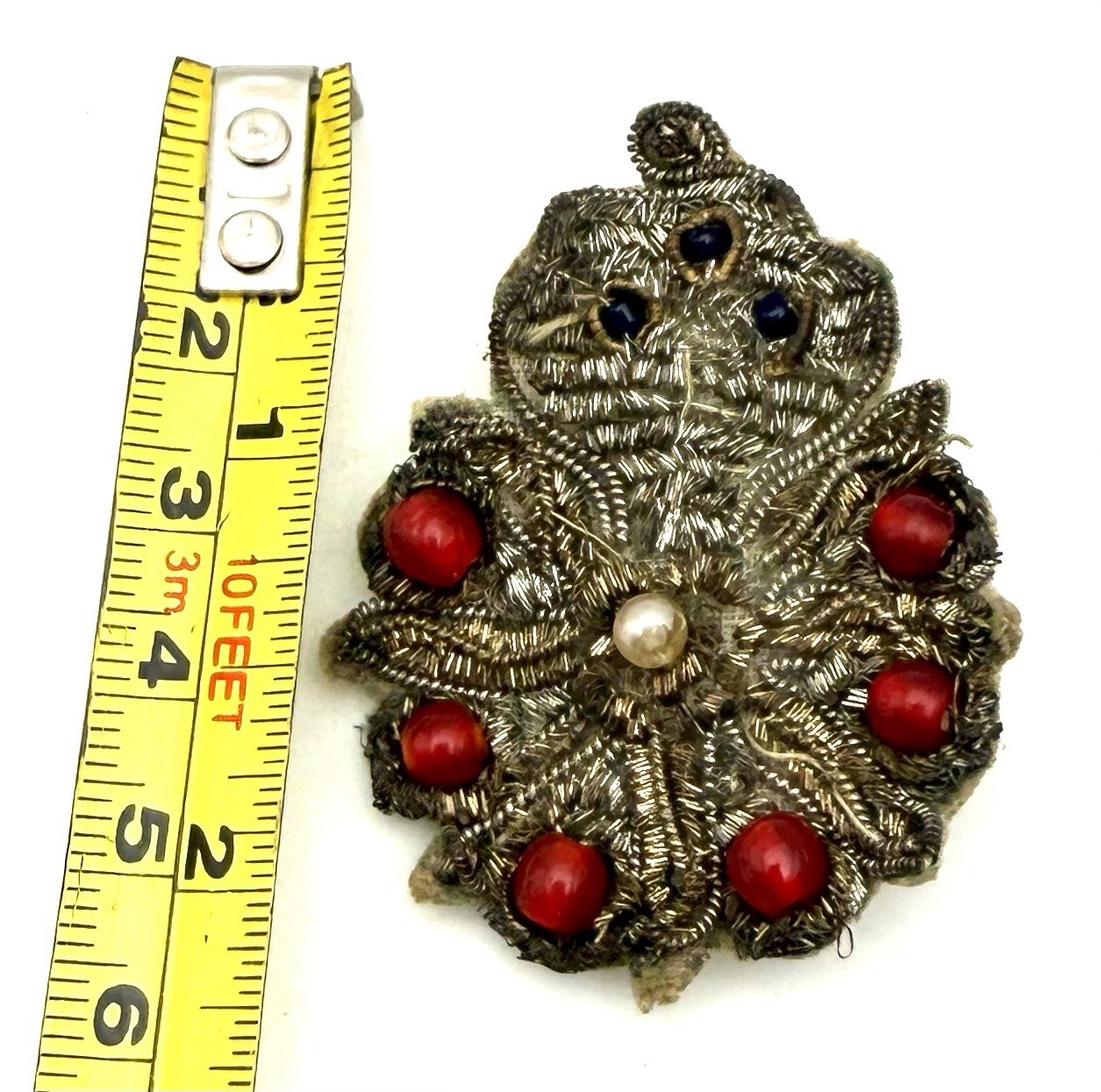 Vintage / Antique Zari Queen Brooch Pin Wire Fabric Glass Beads