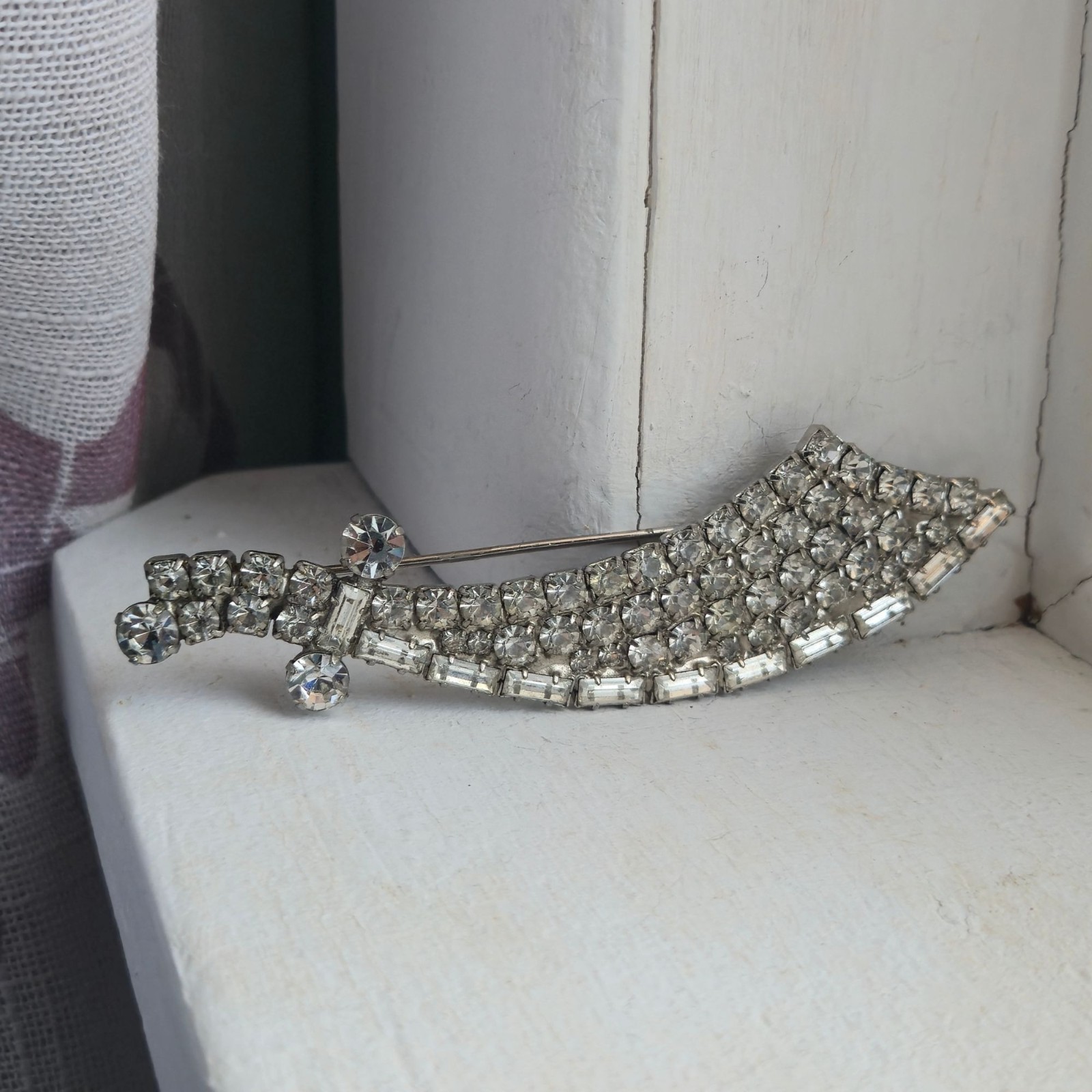 Vintage Crystal brooch Sword or scarf pin glass Rhinestone jewelry elegant gift