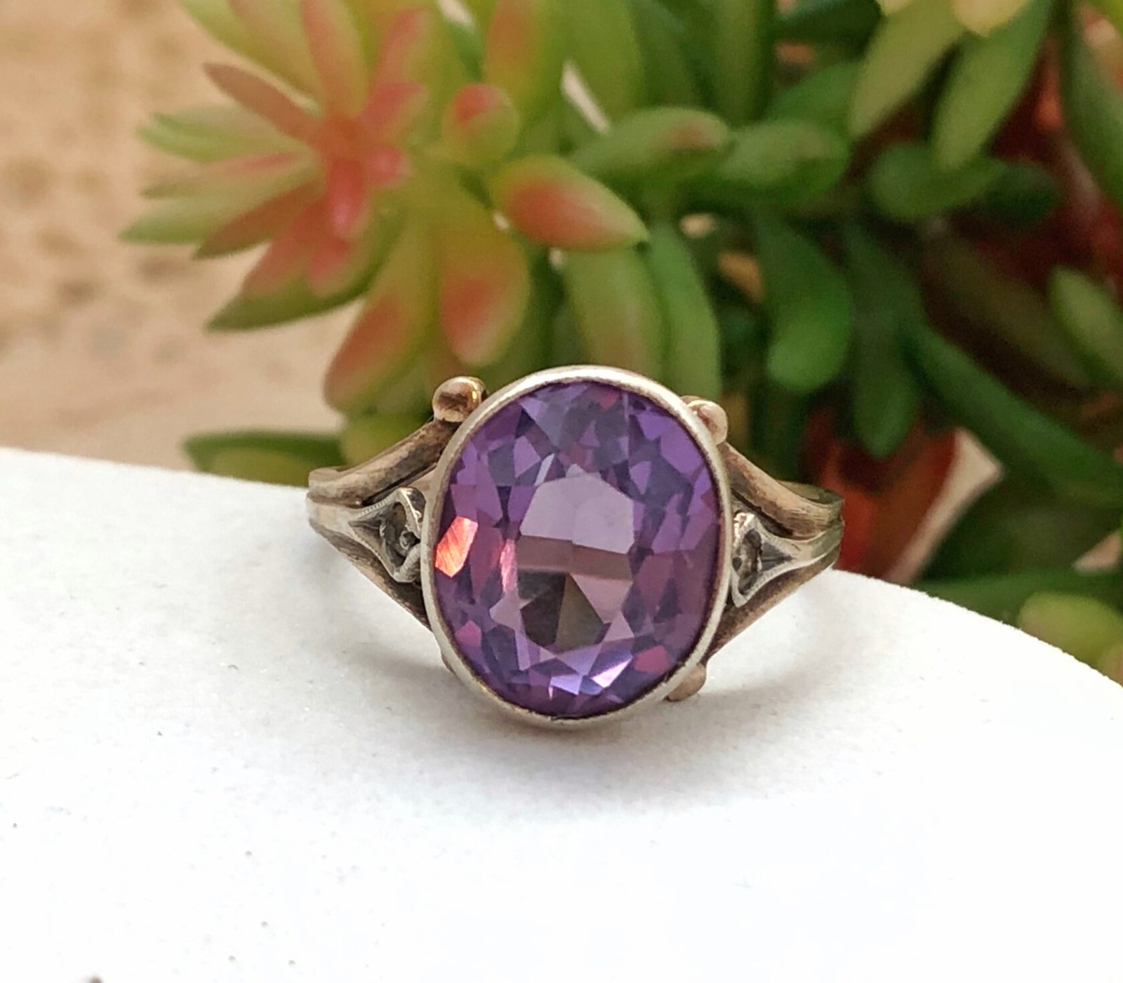 Estate Gems Vintage Soviet Jewelry Ring Amethyst Sterling Silver 875 USSR Size 8