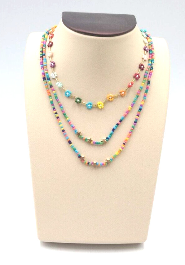 Lot of 3 Sweet Colorful Beaded Necklaces, 15″, 17″, 18″ Mix Match Wear 1 or All