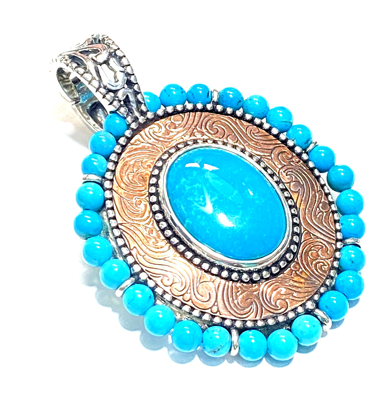 Vintage Sterling, Copper & Turquoise Carolyn Pollack “American West” Pendant