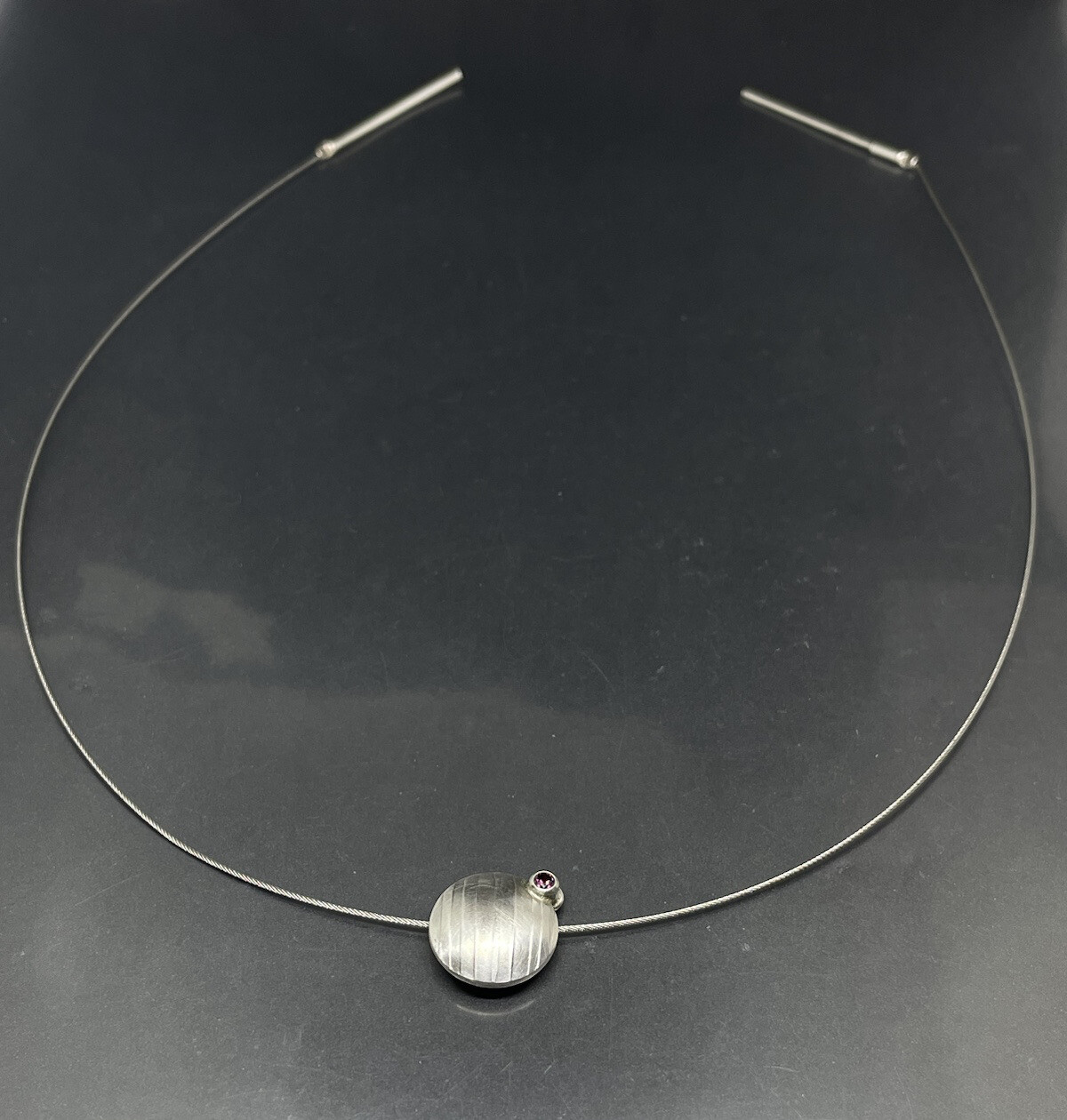 Vtg Sterling Silver 925 Wire Necklace With Pendant & Pink Stone 18 in Signed✨