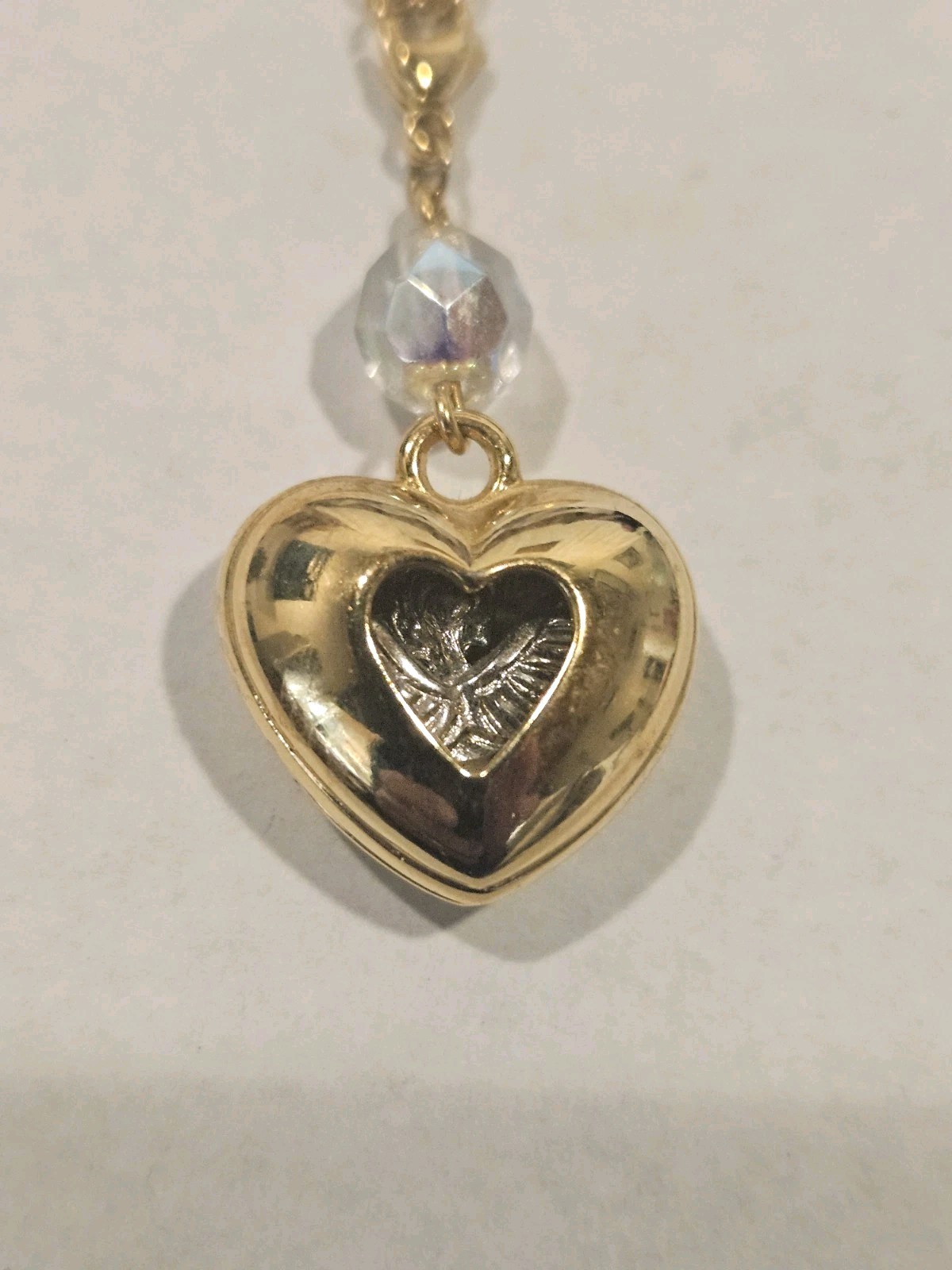 KIRK’S FOLLY Goldtone Necklace Hidden Angel Cherub Heart Pendant Charm 36″