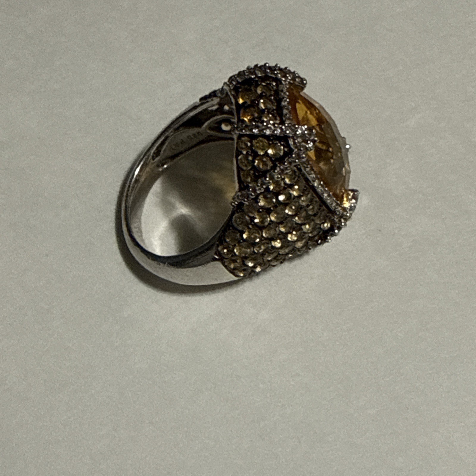 Fabulous 925 Silver Ring Size 7 Ring Beautiful faceted Citrine Stone w/ CZ 7.5g