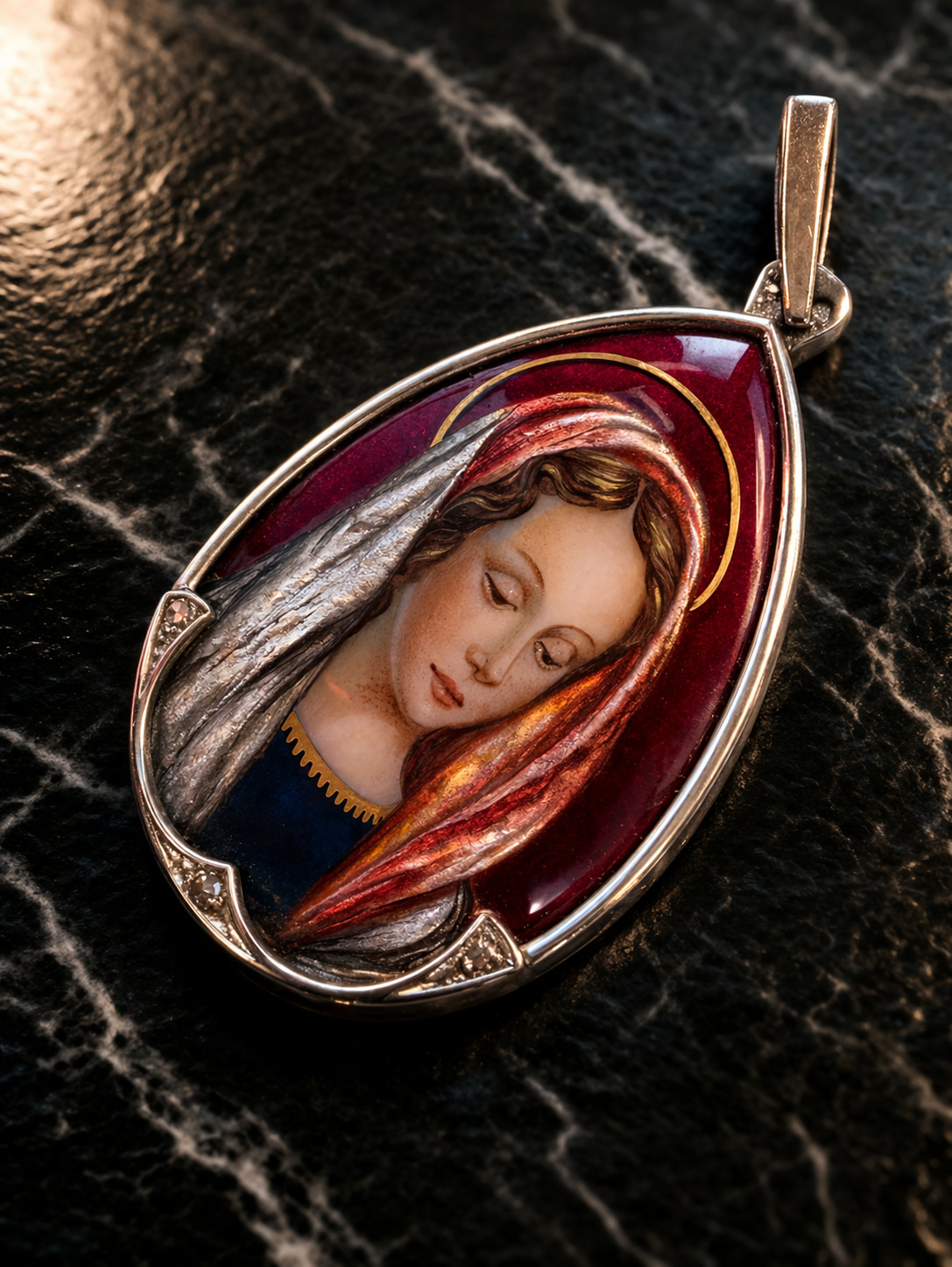 Fine Antique Art Nouvea 18K 18CT Gold Enamel Virgen Mary Medal Pendant Ca XIX
