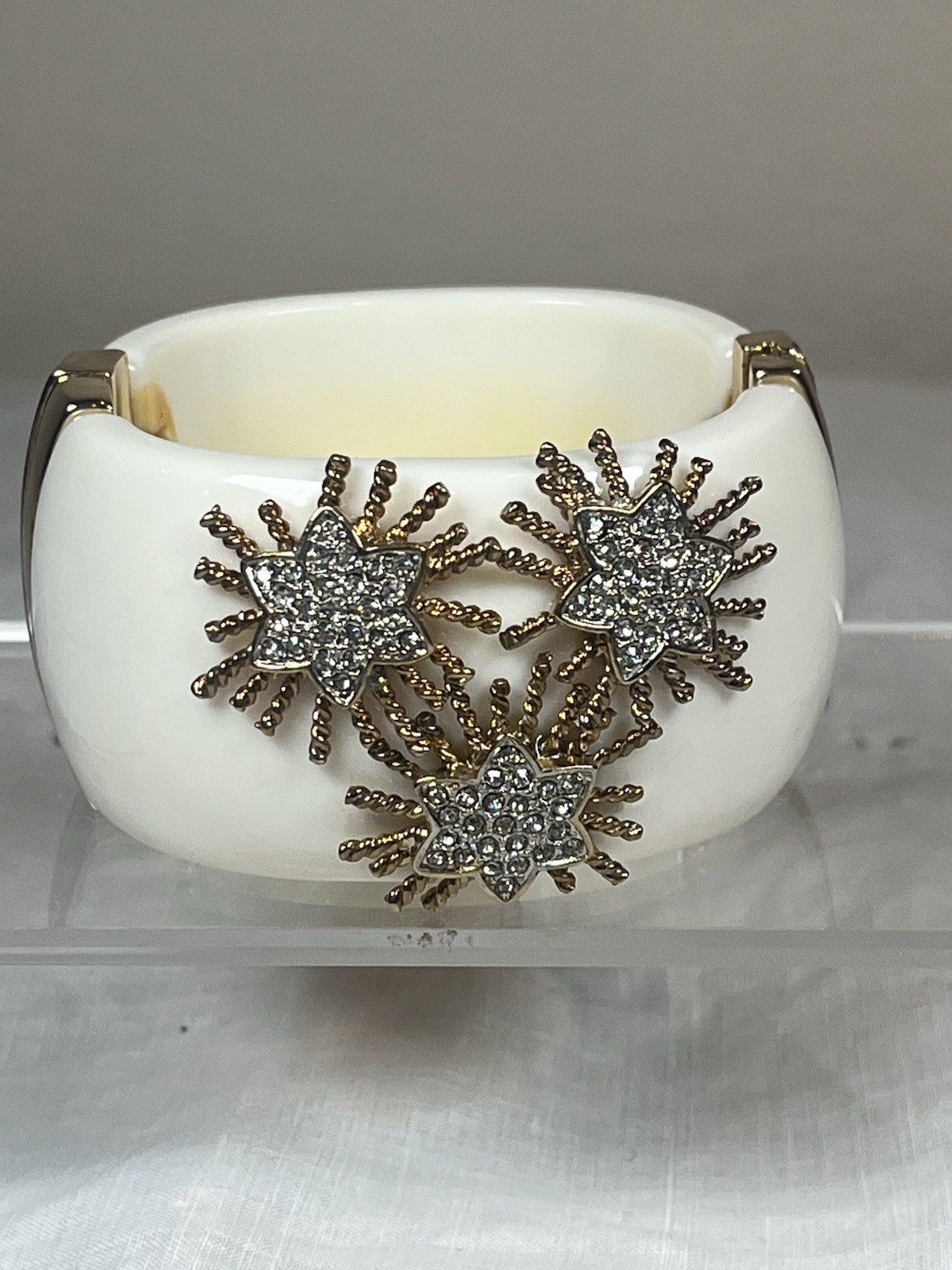 Lot of 7 Chunky Lucite Bangle Bracelets, Clamper, Rhinestones, Earthtones