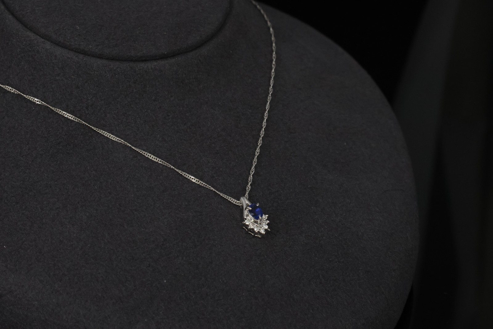 0.35ct Royal Blue Sapphire & 0.07ct Diamond 16 Inch Platinum Necklace, 2.87g