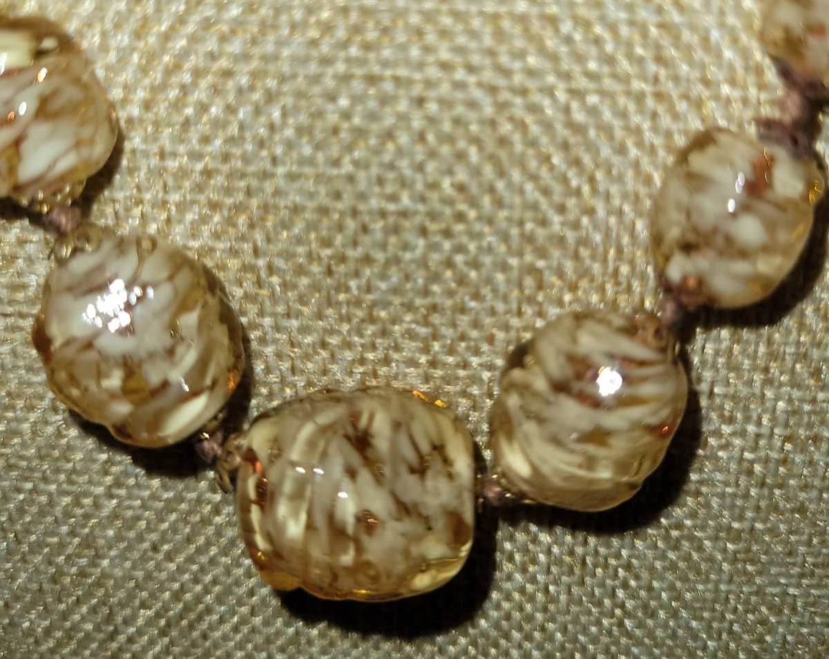 Glass Gold Foil Bead Necklace 25 inches Vintage