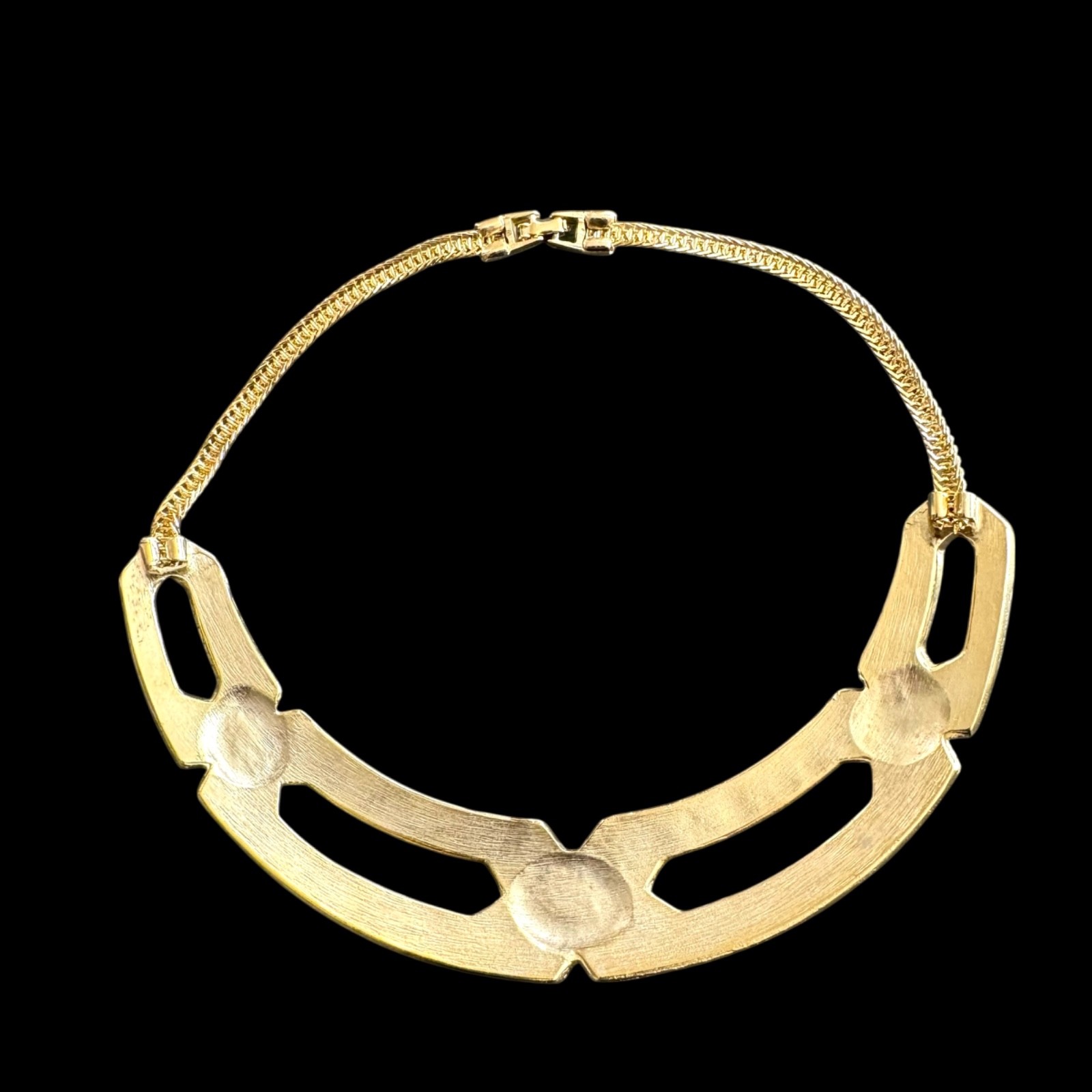 Vtg Collar Choker Necklace Orange Cabochon Gold Cream Enamel Chunky Statement