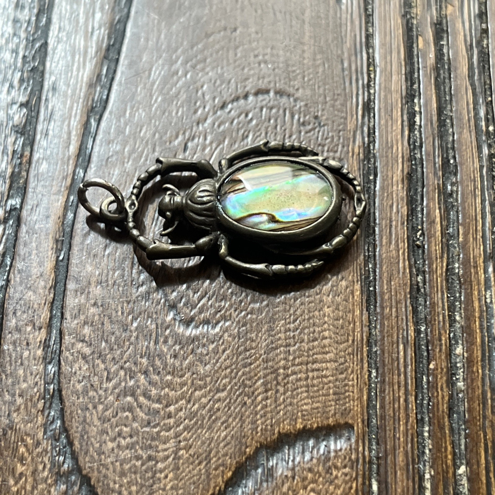 Vtg Spider Beetle Bug Pendant Pendant Charm Abalone Egyptian Scarab Gothic 1.5″