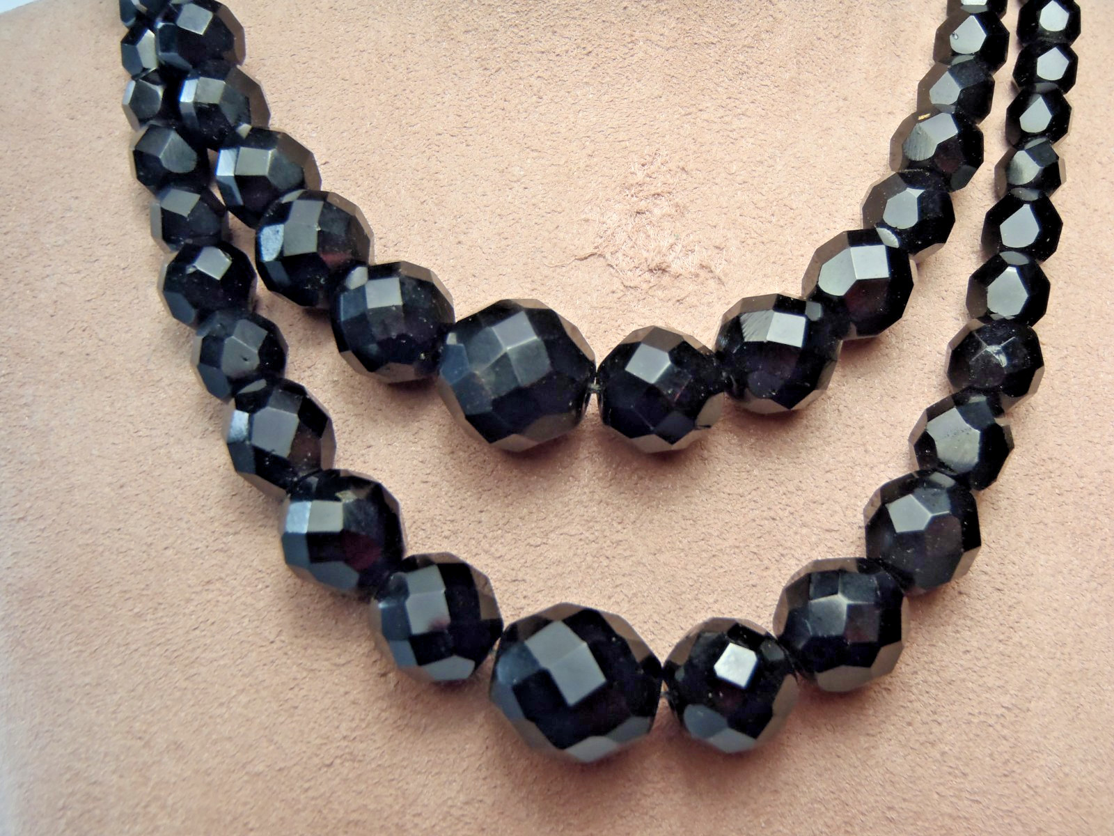 Vintage Laguna Black Faceted Glass Double-Strand Necklace
