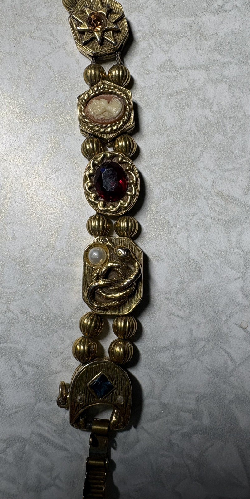 Vintage Slides Charm Bracelet Goldette Signed 7inches