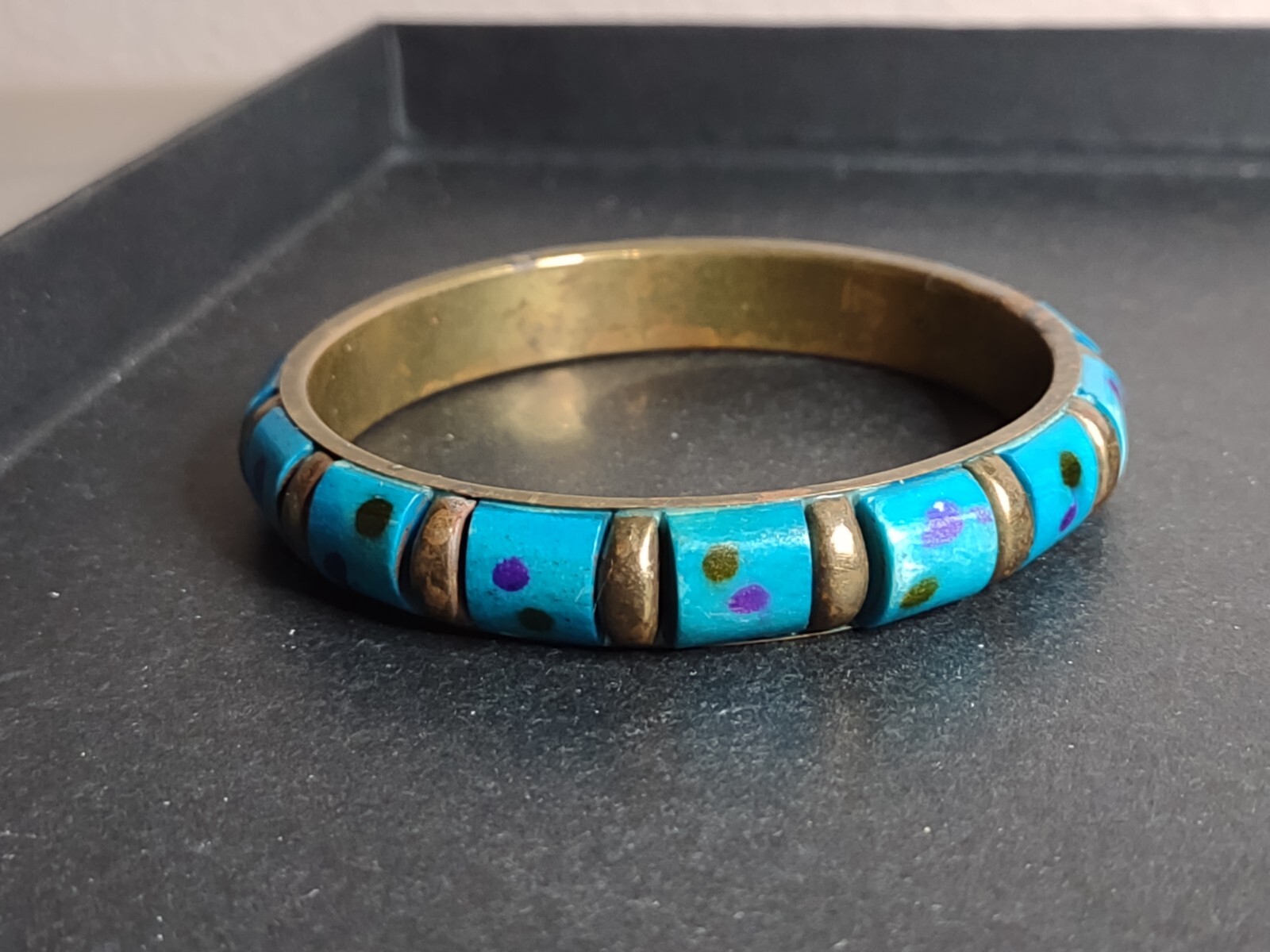 Vintage 7.5 Inch Blue And Purple Spotted Bangle Bracelet